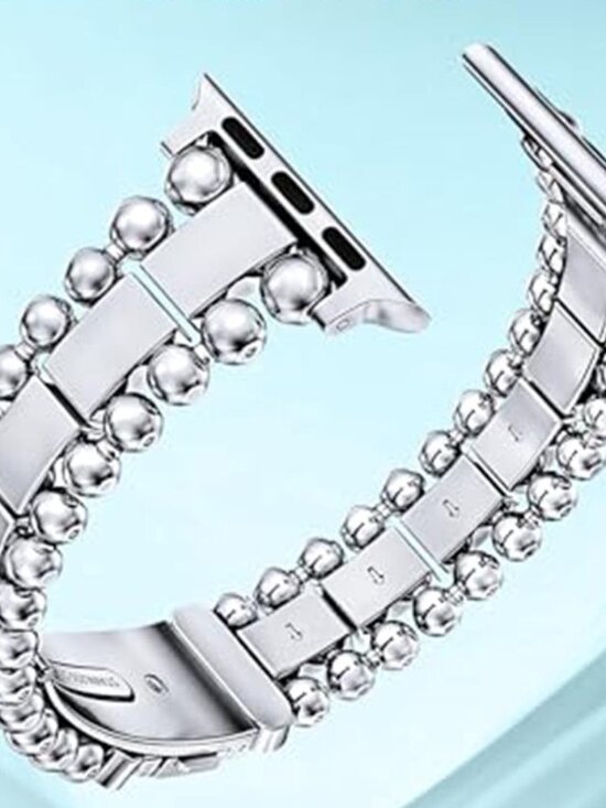 NEW Silver Luxury Beaded Dressy Apple Watch Band main image 4